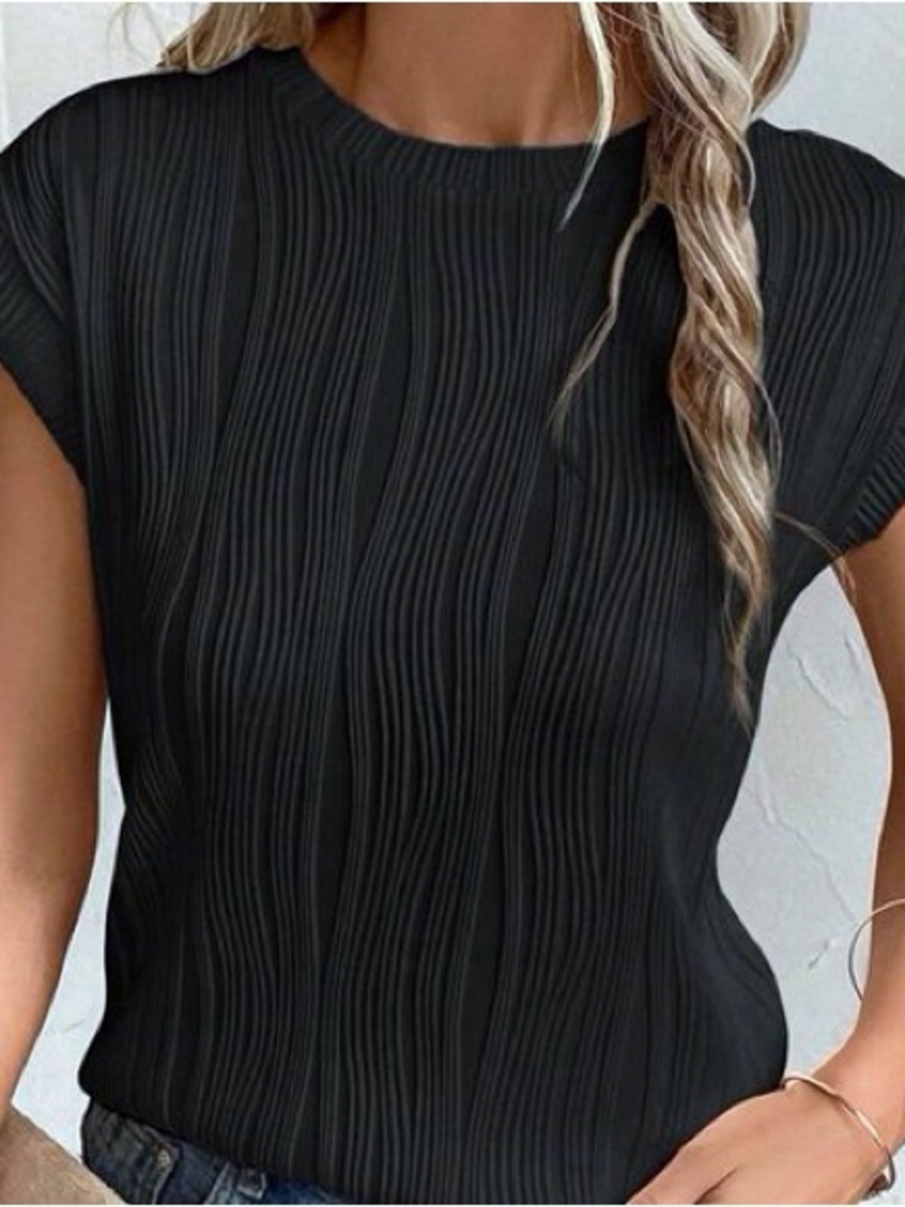 Women's Black Ribbed Short Sleeve Top